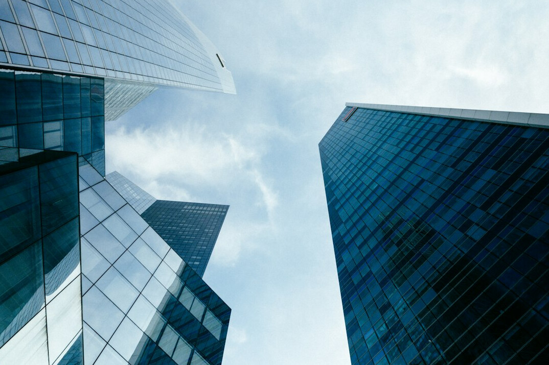 Glass office towers in a financial district